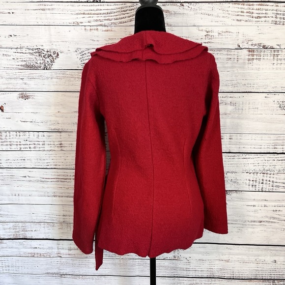 Vtg Marisa Christina Wool Wrap Cardigan Womens S Red Ruffle Collar Hem Dopamine - Picture 5 of 12